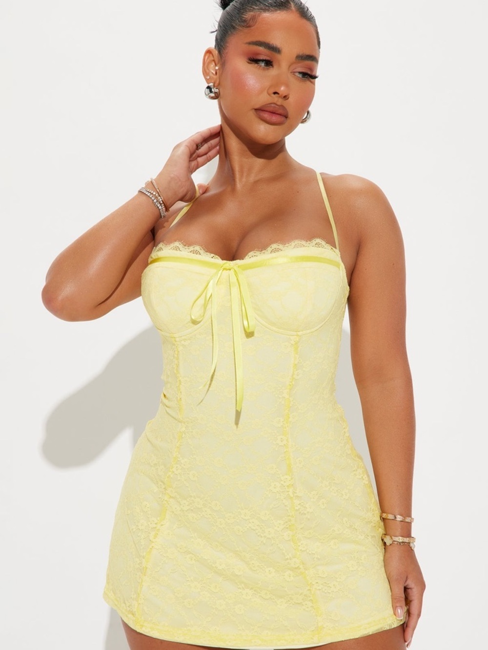 Fashion Nova Yellow Lace Chemise with Underwire